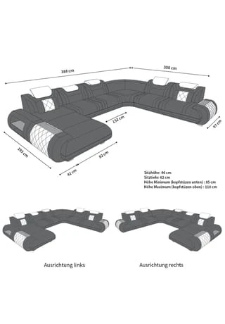 SOFA DREAMS XXL Wohnlandschaft Leder Rimini Rot-schwarz 9 SOFA DREAMS XXL Wohnlandschaft Leder Rimini Rot-schwarz – Bild 7
