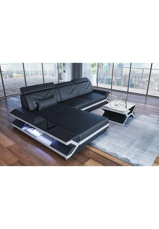 SOFA DREAMS Ecksofa Leder Napoli Schwarz-weiß 4 SOFA DREAMS Ecksofa Leder Napoli Schwarz-weiß – Bild 2