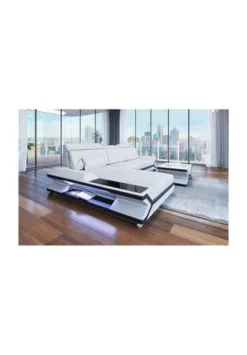 SOFA DREAMS Ecksofa Leder Napoli Weiß-schwarz