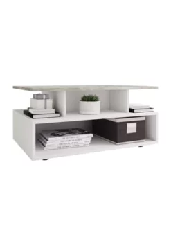 VCM. - My Home Holz Hoher Sofatisch Hoch Couchtisch Wohnzimmertisch Beistelltisch Ablage Esila Weiß / Beton-Optik